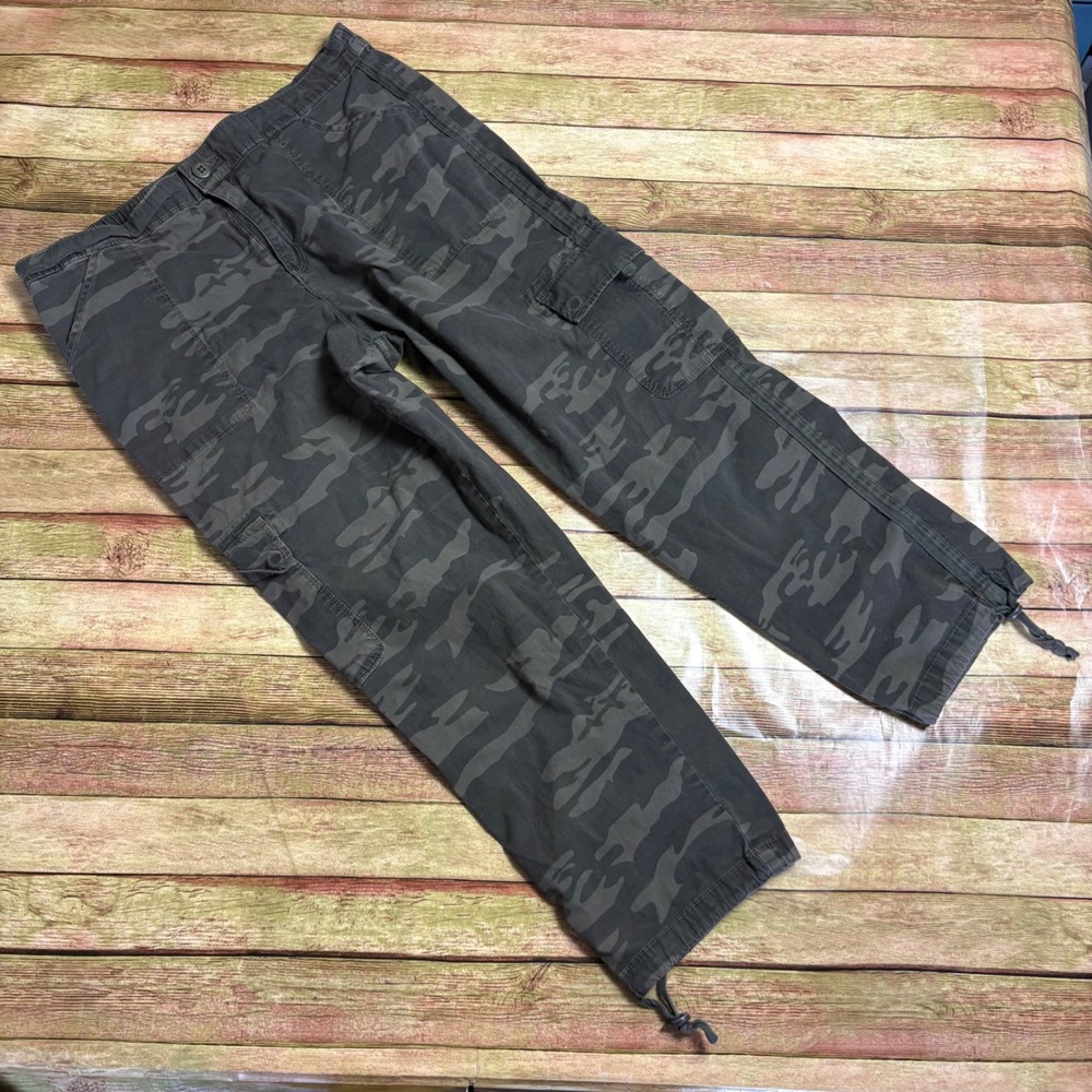 Sanctuary Camo Cargo Pants XL Grey Green Distressed Grunge Skater Drawstring Hem